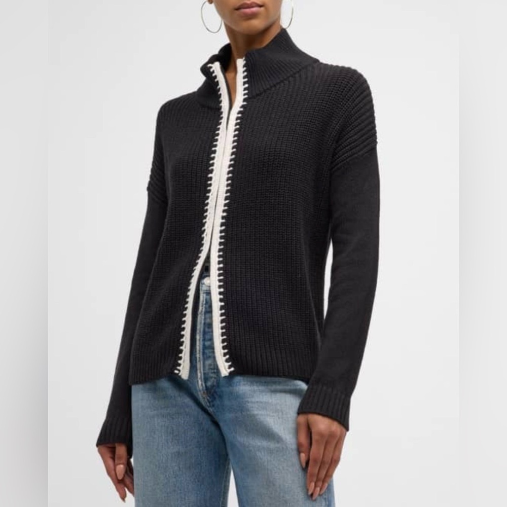 Lisa Todd Romancin’ Intarsia Sweater Full Zip Black White Heart Women’s L